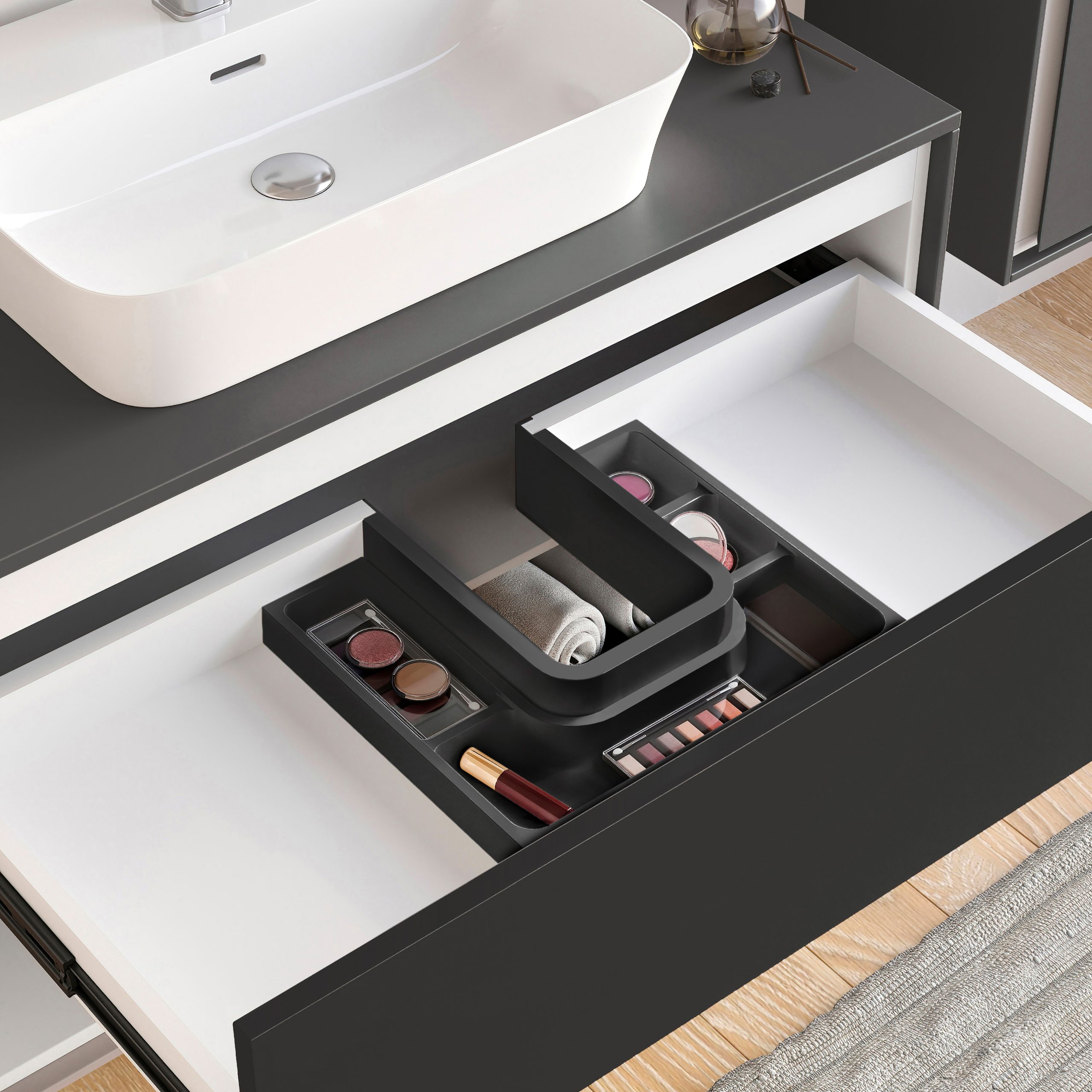 Salva sifão rectangular para gaveta de casa de banho Tidy