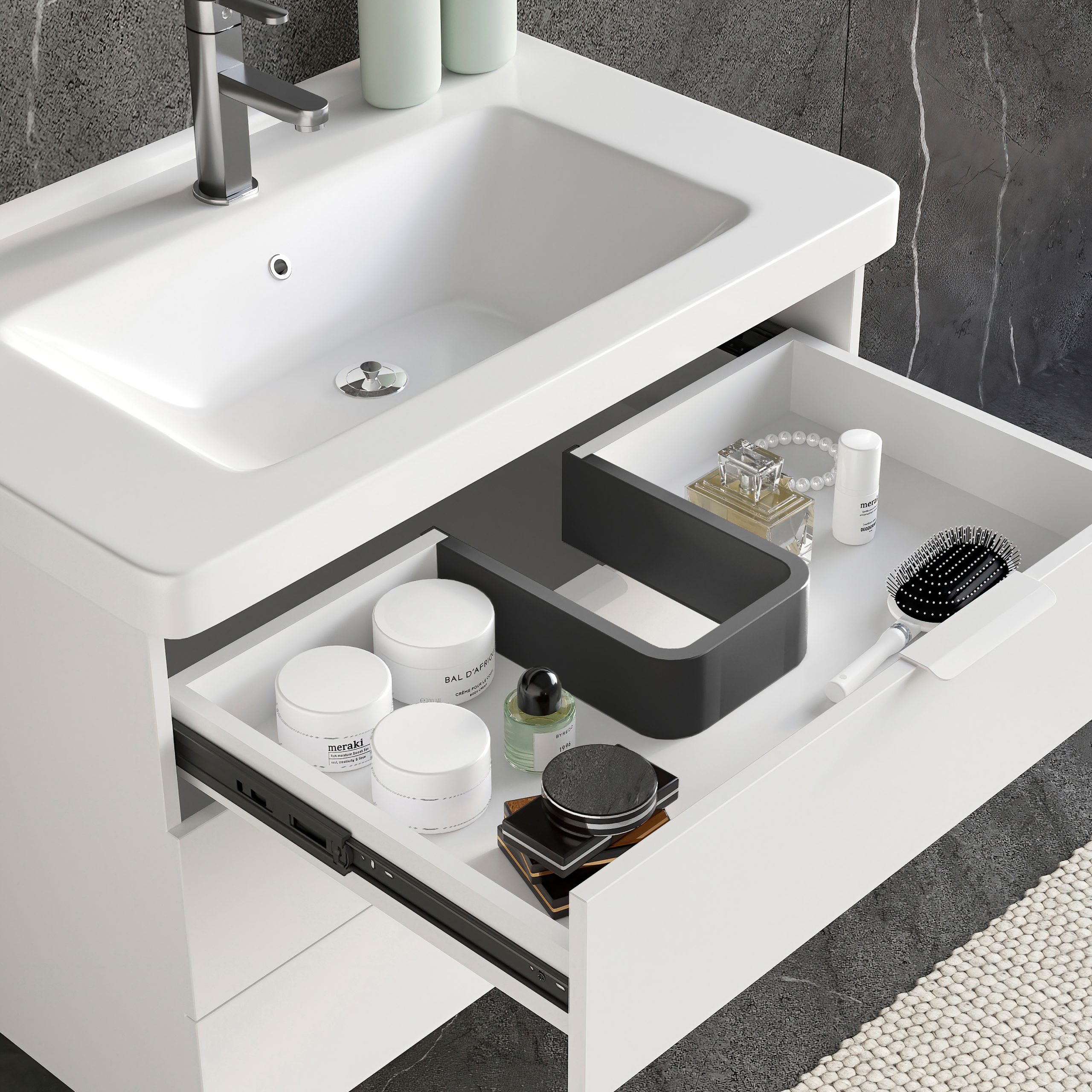 Salva sifão rectangular para gaveta de casa de banho Tidy