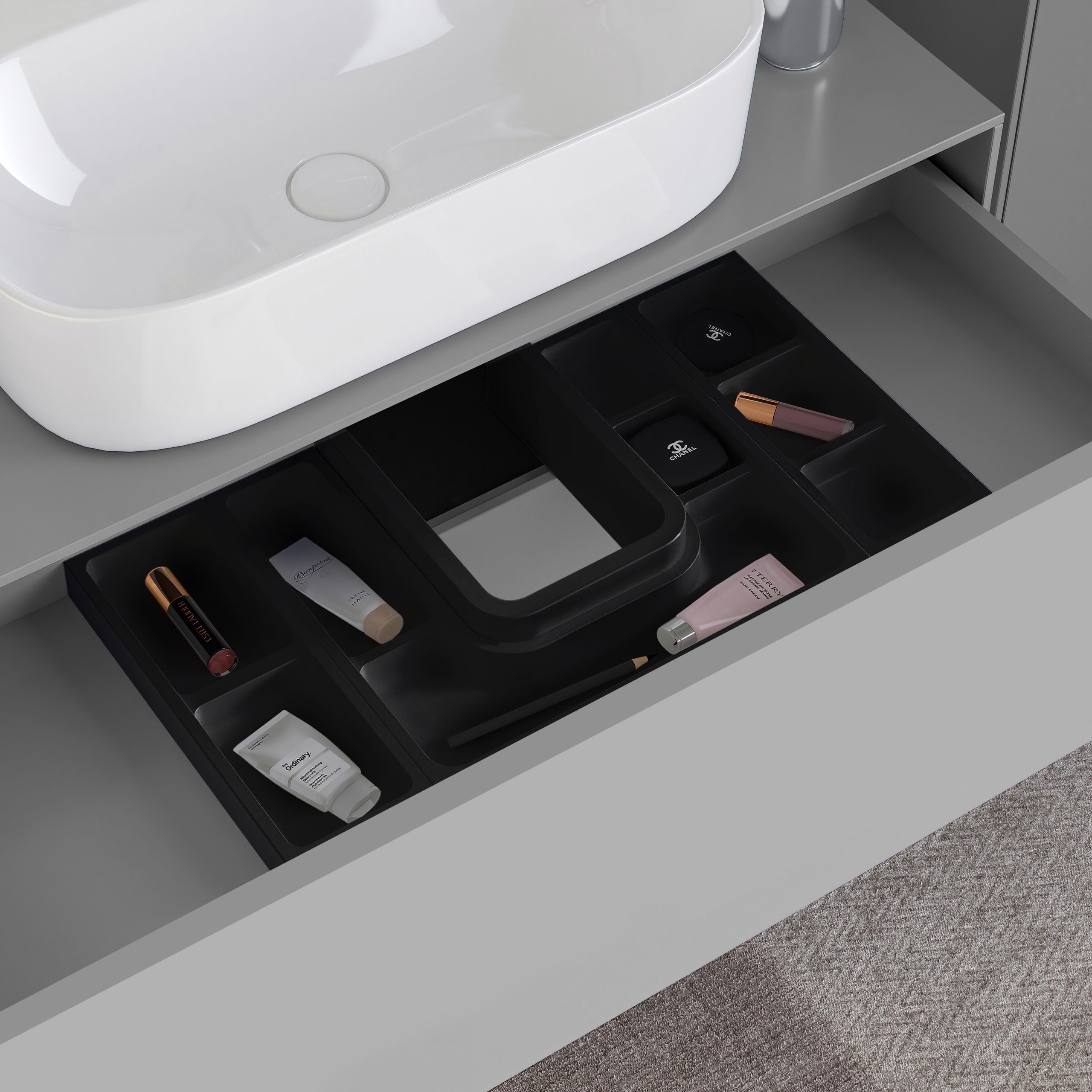 Salva sifão rectangular para gaveta de casa de banho Tidy