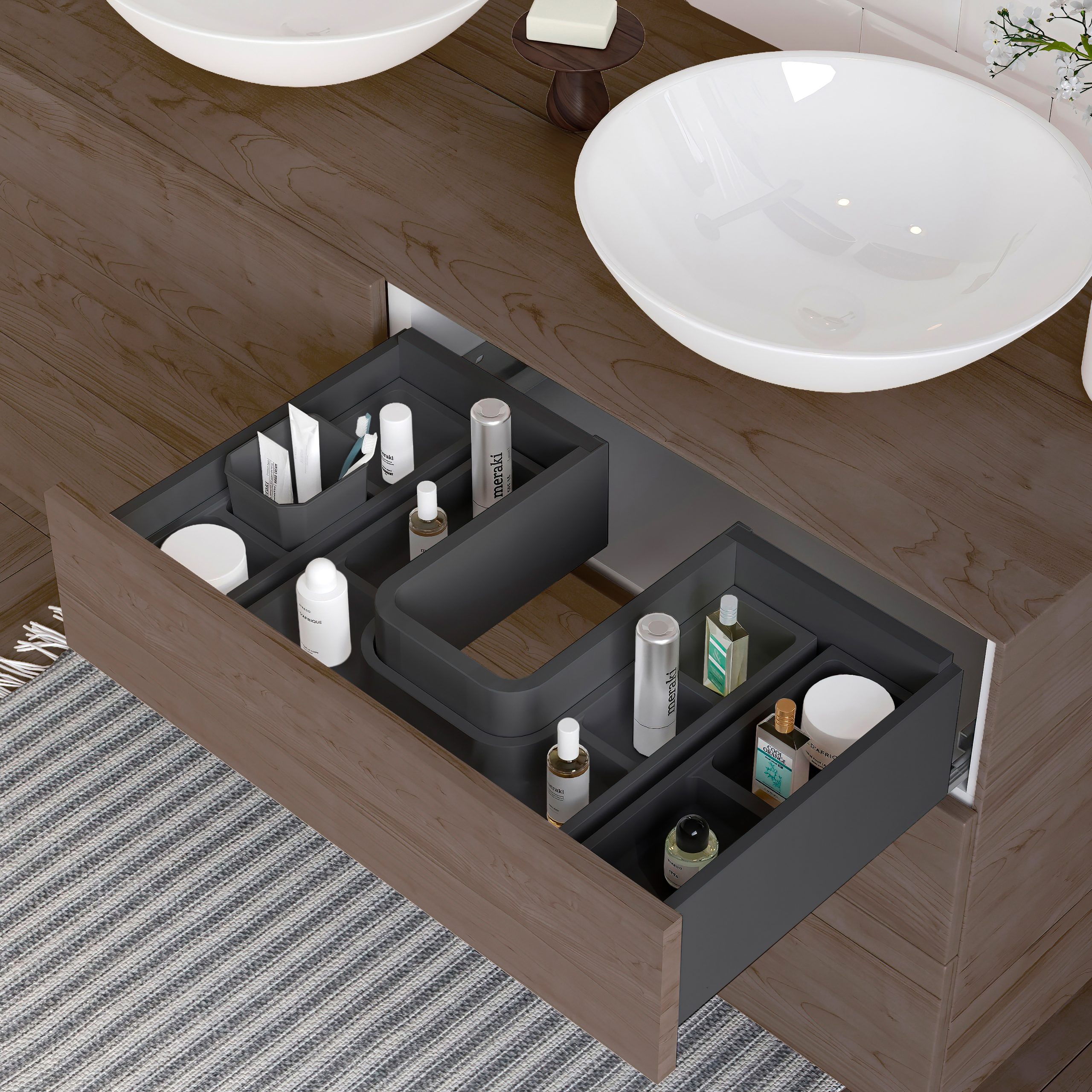 Salva sifão rectangular para gaveta de casa de banho Tidy